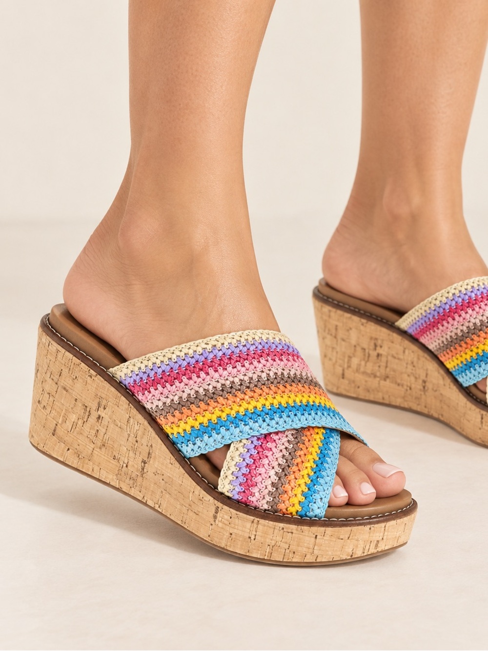 Corkys Peace Out Multicolor Woven Platform Wedges Size 8
